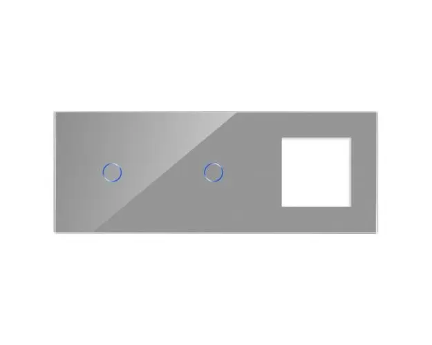 Panou Intrerupator Simplu + Simplu si Priza cu Touch din Sticla LUXION (Gri)