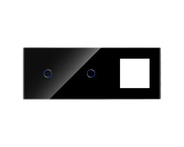 Panou Intrerupator Simplu + Simplu si Priza cu Touch din Sticla LUXION (Negru)