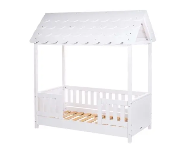 Pat Casuta Childhome cu protectii laterale 70x140 cm Lemn Alb