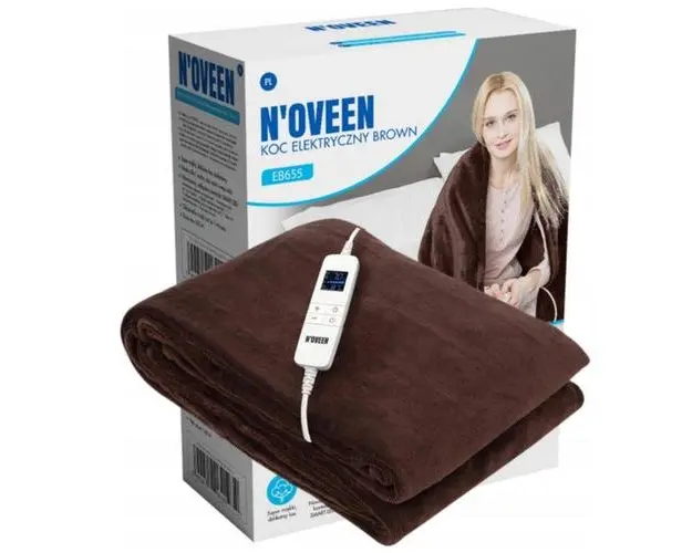 Patura cu incalzire electrica Noveen EB655, 180 x 130 cm, 10 trepte de incalzire, consum energie maxim 160 W, protectie la supraincalzire (Maro)