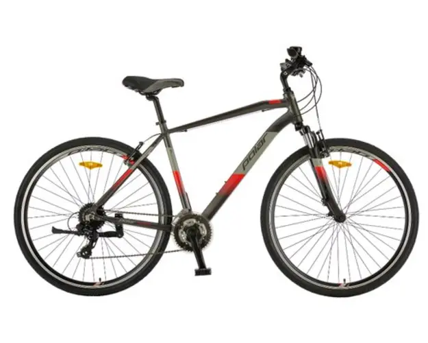 Bicicleta Trekking Polar FORESTER COMP, 28inch, M-L, Frane V-Brake, 24 viteze (Gri/Rosu)
