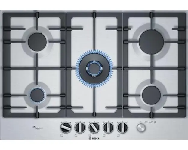 Plita incorporabila Bosch PCQ7A5M90, 5 Arzatoare, Arzator Wok (Argintiu)