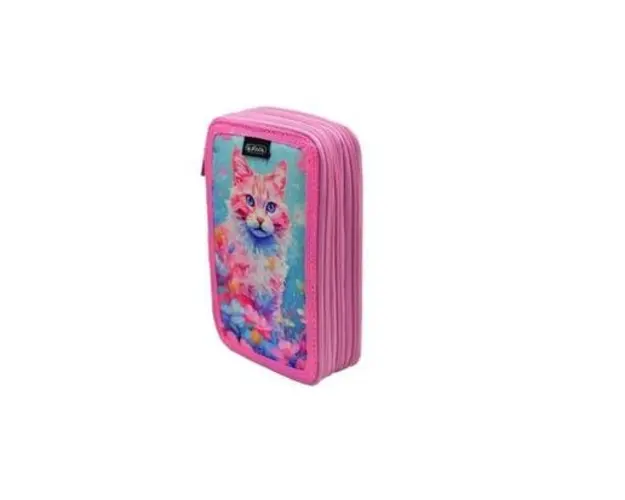 Penar neechipat Herlitz motiv Cat, 3 fermoare, dimensiune 20 x 6 x 13 cm