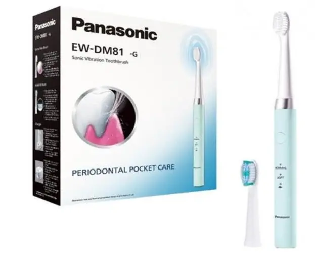 Periuta de dinti electrica Panasonic Sonic vibration EW-DM81-G503, 31000 oscilatii/min, 2 Programe, 2 Capete (Alb/Verde)