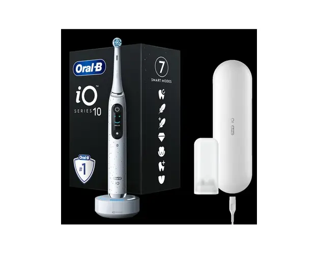 Periuta de dinti electrica Oral-B iO Series 10 Stardust, Bluetooth, Curatare 3D, Inteligenta artificiala, 7 moduri (Alb)