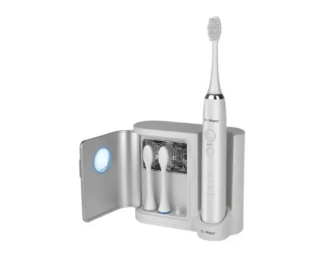 Periuta de dinti electrica cu sterilizator UV Dr.Mayer GTS2065UV, 40000 pulsatii/min, Curatare 3D, 4 programe, 3 capete (Alb/Gri)