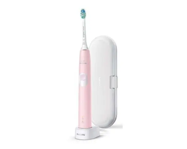 Periuta de dinti sonica electrica Philips Sonicare ProtectiveClean HX6806/03, 62000 miscari/minut, 1 mod de curatare, 2 intensitati, Senzor presiune, Functie BrushSync, 1 cap de periere, Toc de transport (Roz)