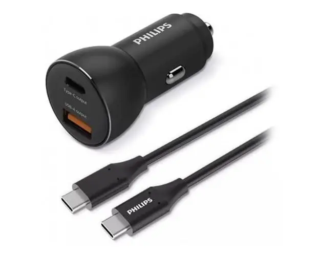 Incarcator auto Philips PH-DLP2521C, 36 W, USB-A, USB Type-C, 1m (Negru)