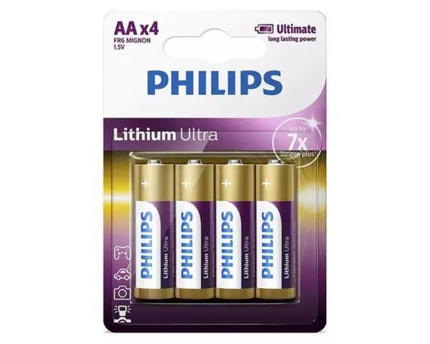 Baterii Philips FR6LB4A/10, Lithium Ultra LR6 AA, 1.5 V, 4 buc
