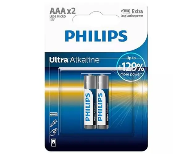 Set baterii Philips LR03E2B/10, Ultra Akaline, LR3, AAA, 2 bucati
