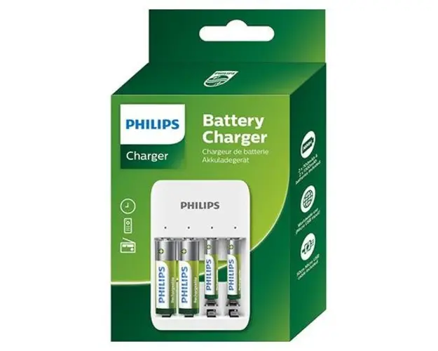 Incarcator USB Philips pentru acumulatori 2 x AAA 700 mAh + 2 x AA 1300 mAh (Alb)