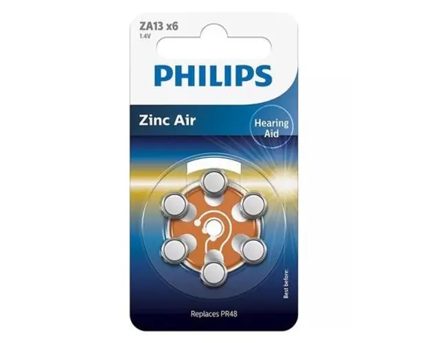 Baterie auditiva Philips ZA13B6A/00, Zinc Air, ZA13, 280 mAh, 1.4V, 6 buc