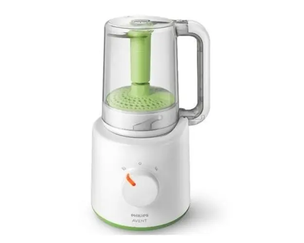 Aparat de gatit cu abur si blender 2in1 Philips Avent SCF870/20, pahar gradat, spatula, 1 viteza (Alb/Verde)