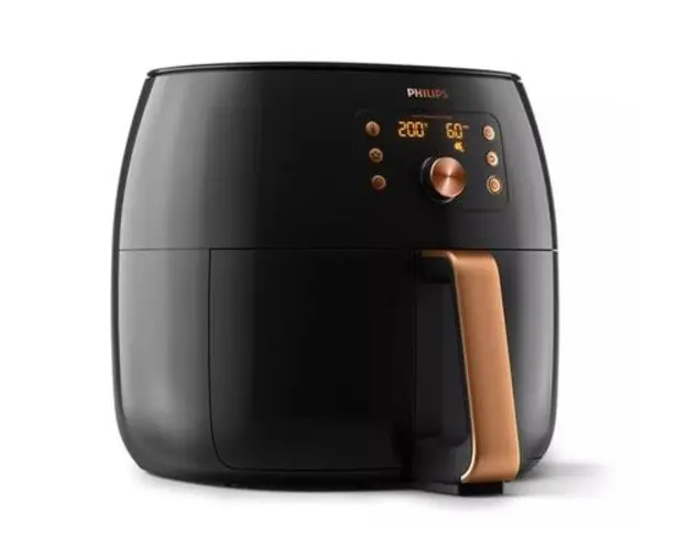 Friteuza cu aer cald Philips Airfryer XXL Smart HD9867/90, 2225 W, 7.3 l, Cos 1.4 kg, Tehnologie Smart Sensing, Aplicatia Philips NutriU (Negru/Auriu)