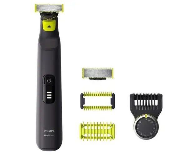 Aparat hibrid de barbierit si tuns barba Philips OneBlade Pro QP6541/15, Autonomie 90 min, Lama Inovatoare 360 cu 2 taisuri (Negru/Verde)