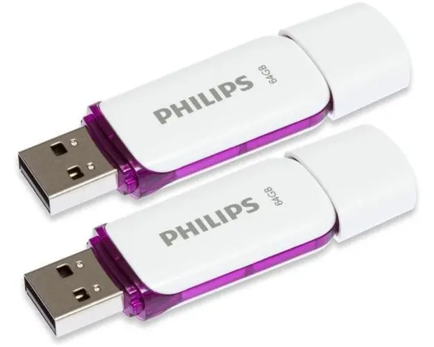 Stick USB Philips USB 2.0, pachet de 2, 64GB Snow Edition (Alb/Mov)