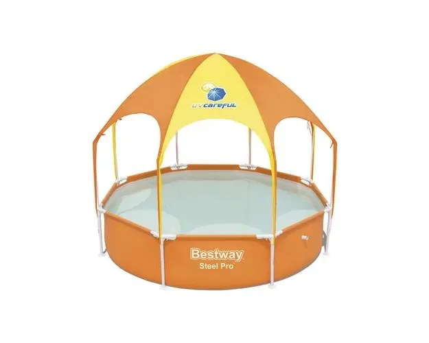 Piscina cu cadru metalic pentru copii BESTWAY Play Pool Splash 56432, 244 x 51 cm, 1688 L + Baldachin anti-UV (Galben/Portocaliu)