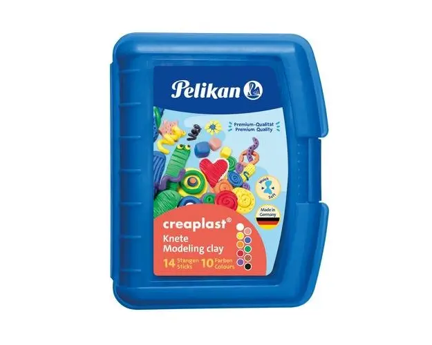 Plastilina Pelikan Creaplast 240g, set 14 batoane, 10 culori asortate (Albastru)