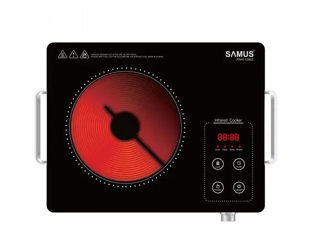Plita electrica vitroceramica cu infrarosu Samus PSVFE-11BG3, 2000 W, Portabila, 10 trepte de putere