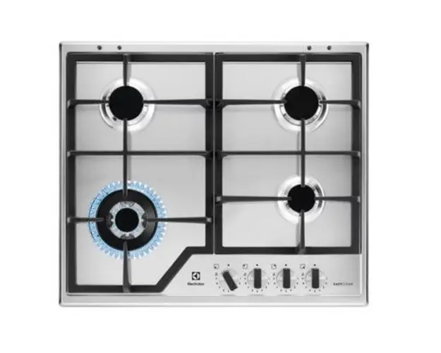 Plita incorporabila Electrolux KGS64362XX, Gaz, 4 arzatoare, Aprindere electrica, Arzator Wok, Gratare fonta, Dispozitiv siguranta, 60 cm (Inox)