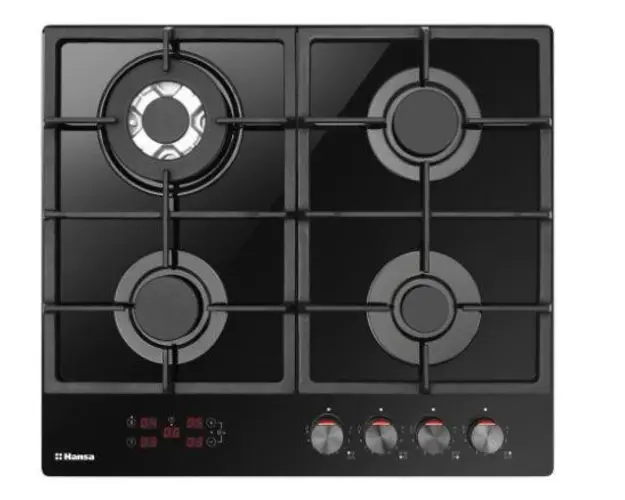 Plita incorporabila Hansa BHKS651599, Gaz, 4 Arzatoare, Arzator wok, Aprindere electrica (Negru)