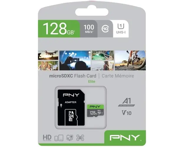 Card de memorie PNY Elite, 128GB, microSDXC, UHS-I U1, V10, Clasa 10, A1, Adaptor SD inclus