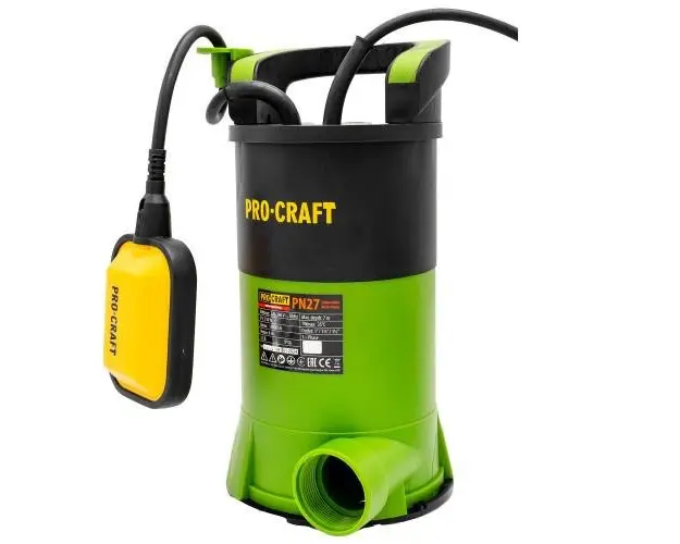 Pompa submersibila monoetajata ProCraft PN27, 750 W, In carcasa din plastic, Debit maxim 14000 l/h (Negru/Verde)