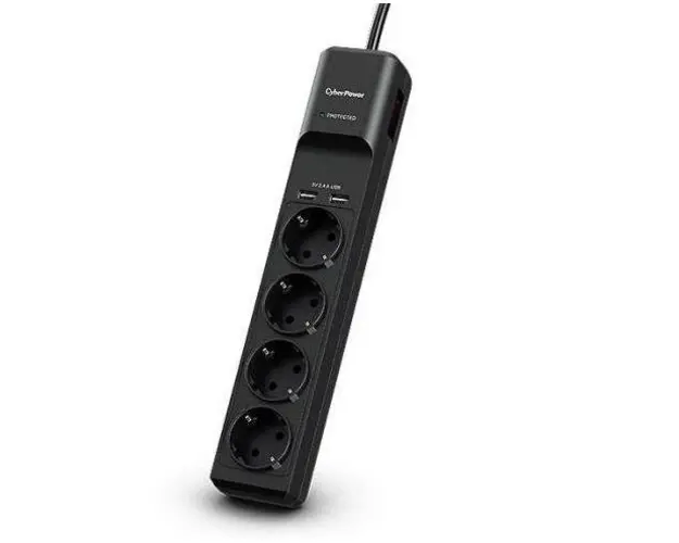 Prelungitor CyberPower, 4 x Prize, 2 x USB, 1.8m (Negru)
