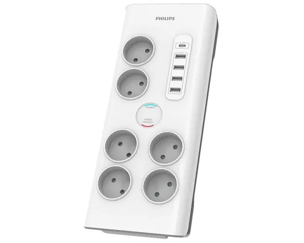 Prelungitor Philips SPN7060WA, 6 prize, USB (Alb)