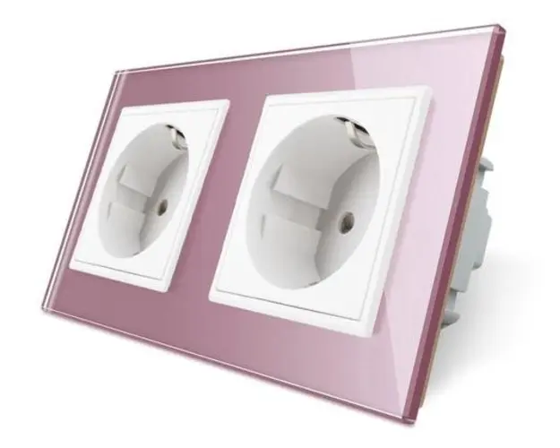 Priza dubla Livolo cu rama din sticla, 16 A (Roz)