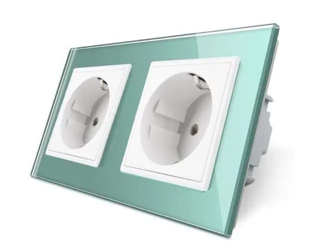 Priza dubla Livolo cu rama din sticla, 16 A (Verde)