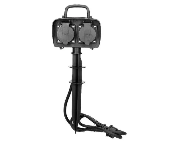 Priza gradina ORNO OR-AE-13138(GS), 2 prize 230V, 3680W, 16A, IP44, cablu 1.5 m, varf tip sageata, Negru