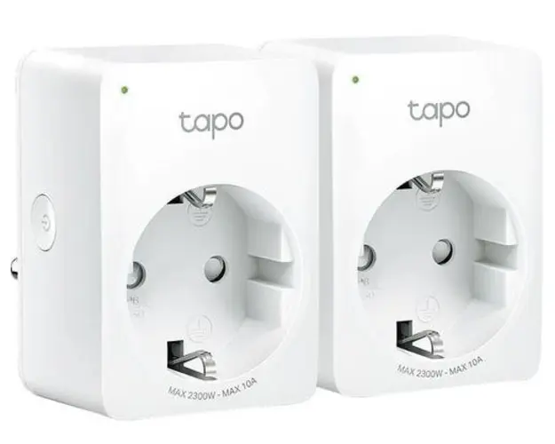 Priza Wi-Fi inteligenta TP-LINK Tapo P100, Schuko, compatibila Google Assistant si Amazon Alexa, programabila, 2 pack (Alb)