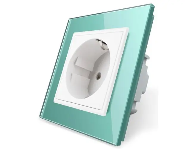 Priza simpla Livolo cu rama din sticla, 16 A (Verde)
