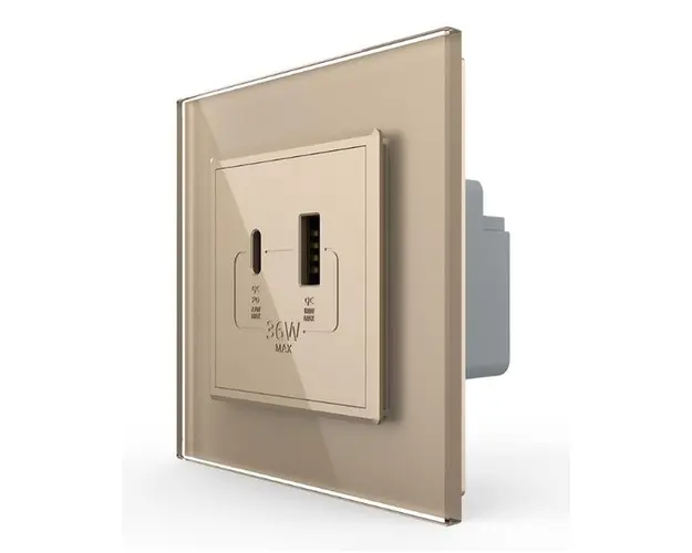 Priza USB-A + USB-C cu Rama Din Sticla LIVOLO - Serie Noua (Auriu)