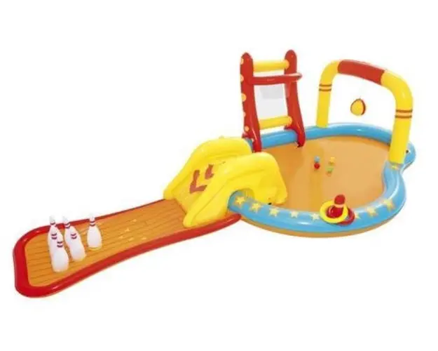 Piscina gonflabila pentru copii BESTWAY 53068, 435 x 213 x 117 cm, 314 L, Cu tobogan si popice bowling (Multicolor)