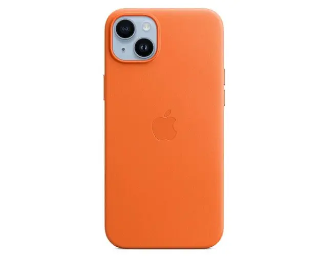 Protectie Spate Apple Leather pentru Apple iPhone 14 Plus, Magsafe (Portocaliu)
