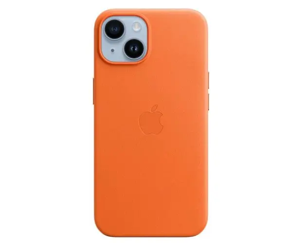 Protectie Spate Apple Leather pentru Apple iPhone 14 , Magsafe (Portocaliu)