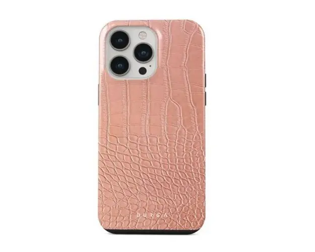 Protectie Spate Burga Dual Layer Pink Croco pentru Apple iPhone 14 Pro (Multicolor)