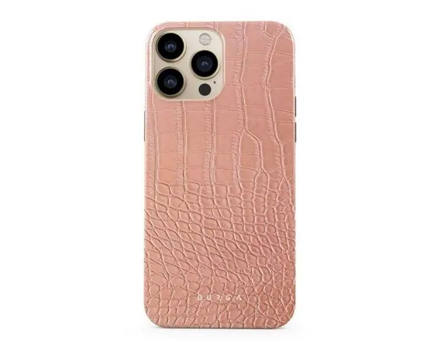 Protectie Spate Burga Dual Layer Pink Croco pentru Apple iPhone 13 Pro (Roz)