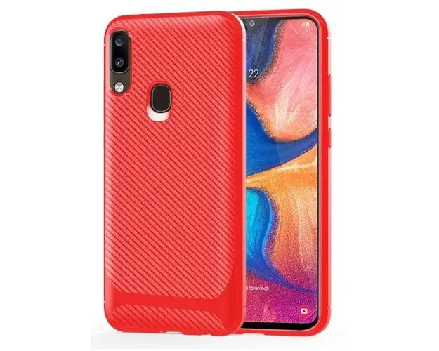 Protectie Spate Lemontti Carbon Fiber Texture Shockproof EDA00353303B pentru Samsung Galaxy A20 / A30 (Rosu)