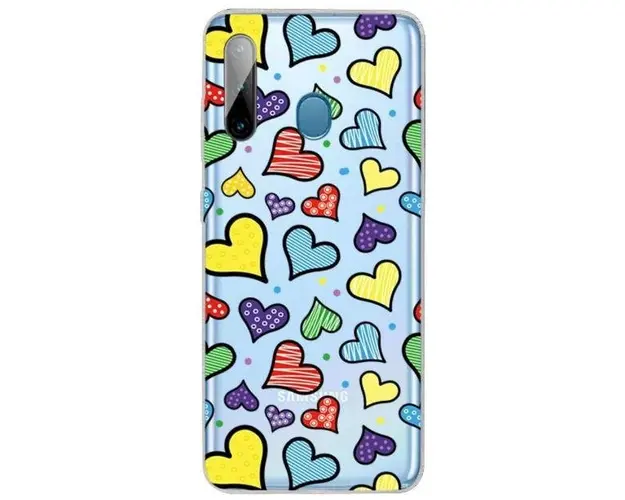 Protectie Spate Lemontti Painted Hearts EDA00396202H pentru Samsung Galaxy A11 / M11 (Transparent/Multicolor)