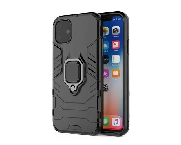Protectie Spate Lemontti Ring Armor Kickstand LEMHRAIXIIPMN pentru Apple iPhone 12 Pro Max (Negru)