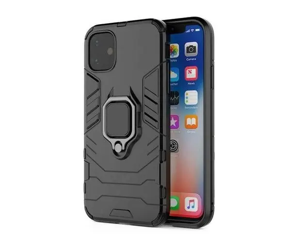 Protectie Spate Lemontti Ring Armor Kickstand LEMHRAIXIPN pentru Apple iPhone 11 Pro (Negru)