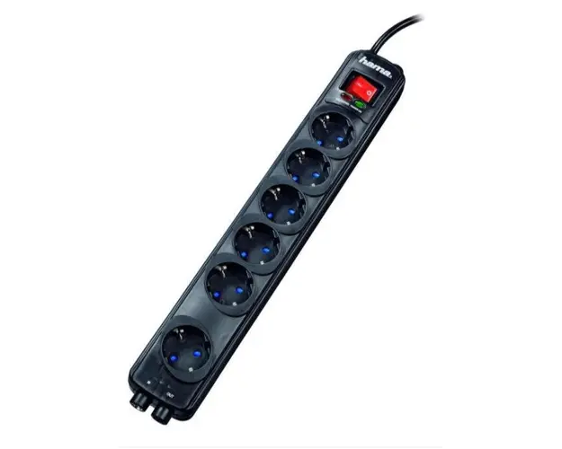 Prelungitor Hama 121945, 6 prize, 2 antena, 1.5 m (Negru)