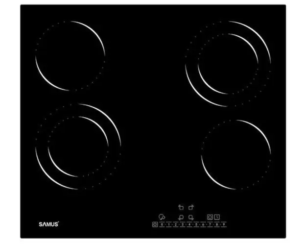 Plita incorporabila Samus PSVE-64BG6, 4 Zone de gatit, Vitroceramica, Touch Control, 9 Trepte, Timer (Negru)