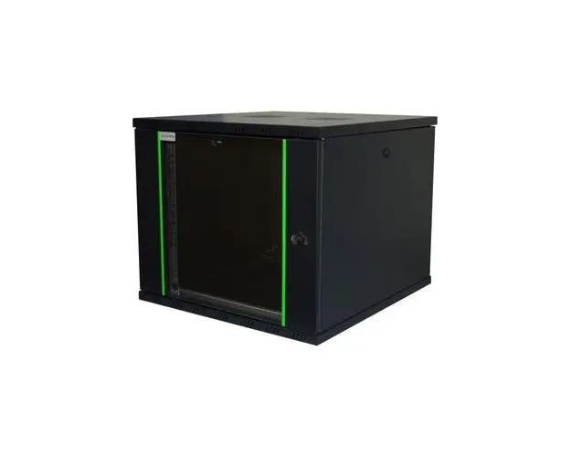 Rack 19'' 12U 600x600 DECKRO RAL9005 D-META-2, de perete, usa din sticla, panouri detasabile si securizate, dezasamblat, capacitate 100kg