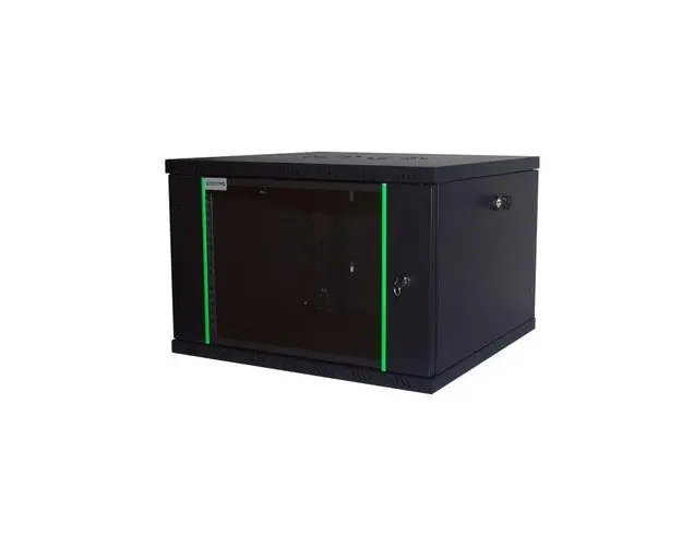 Rack 19'' 9U 600x600 DECKRO RAL9005 D-META-2, de perete, usa din sticla, panouri detasabile si securizate, dezasamblat, capacitate 100kg