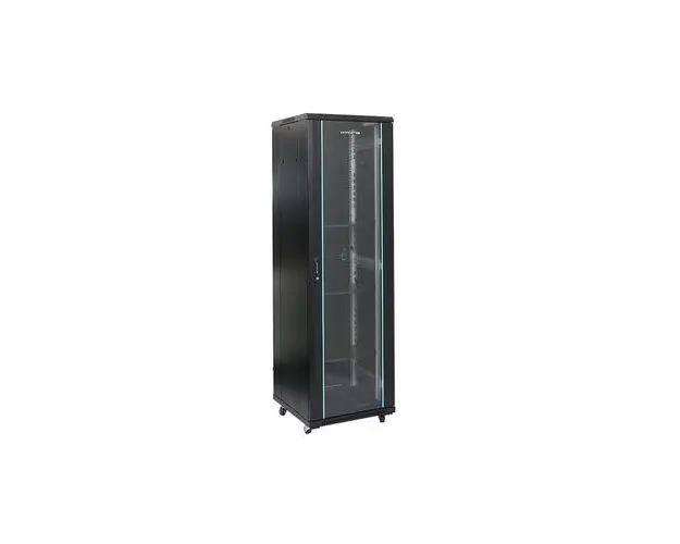 Rack 32U 600x600 DATEUP RAL 9004, montare pe podea, usa din sticla, panouri laterale detasabile si securizate, dezasamblat