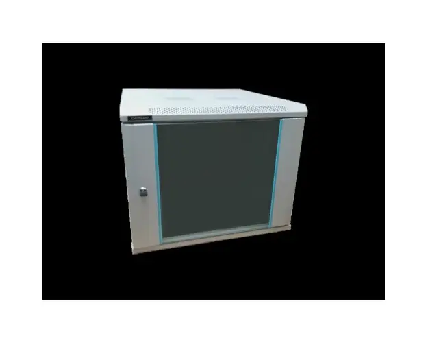 Rack 4U 600x450 DATEUP RAL 7035, montare pe perete, usa din sticla, panouri laterale detasabile si securizate, asamblat